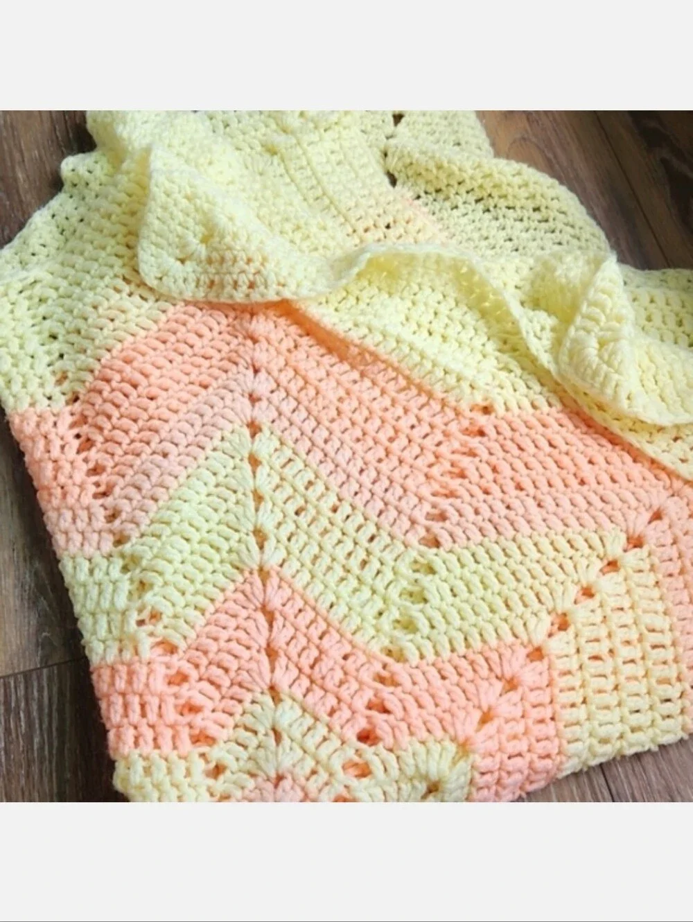 8 point Star Snowflake Crochet Knit Baby Blanket Throw Yellow Pink Peach Coral
